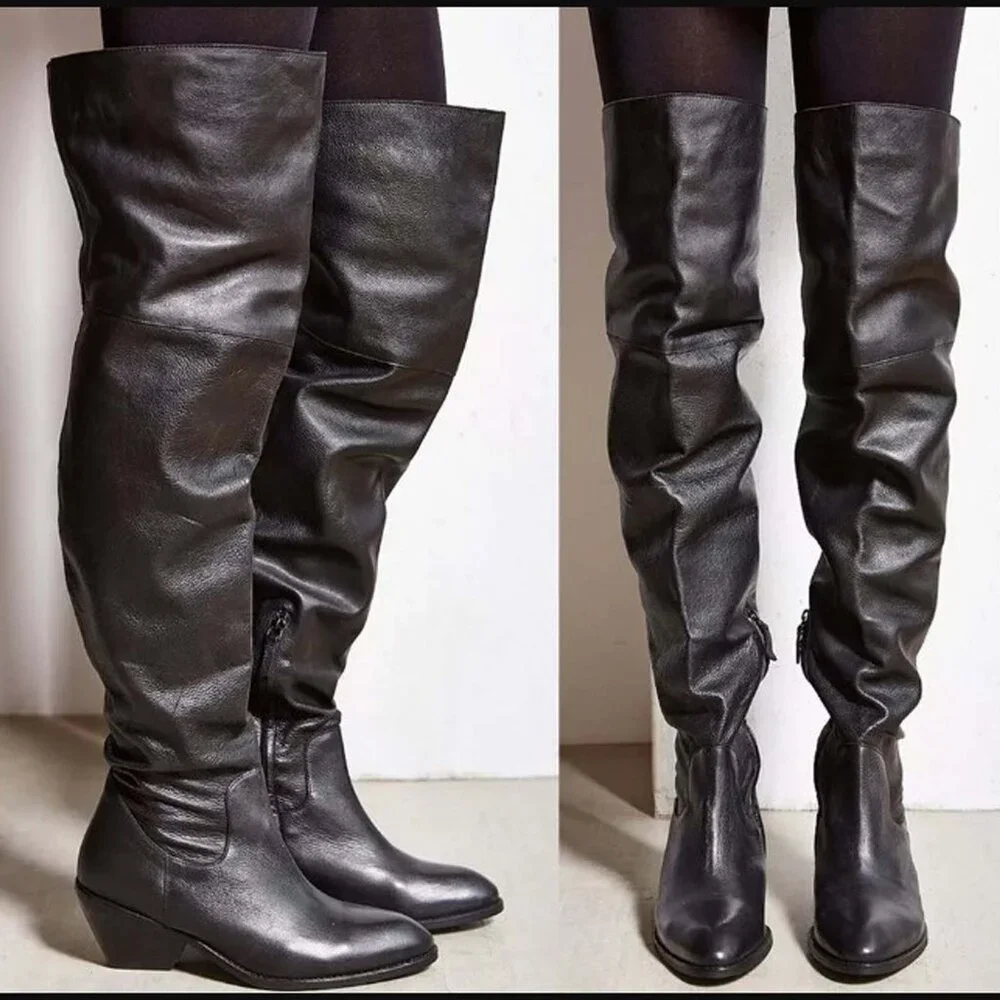 NEW size 8-8.5 Ecote Fiona Over The Knee Black Leather boots